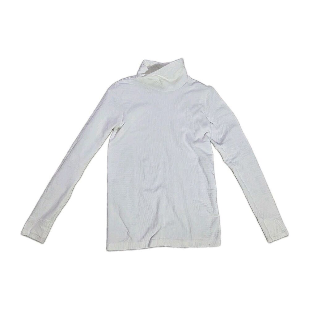 Athleta Flurry Blizzard Rib Turtleneck Top White Stretch Base Layer Womens M EUC